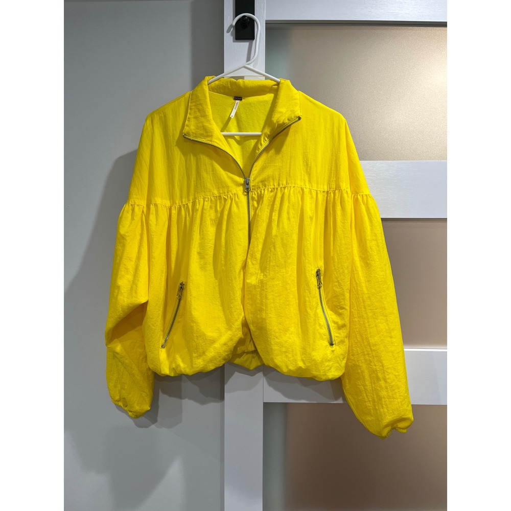 Free People Movement Yellow Babydoll Windbreaker Zip Up Jacket XS Neon